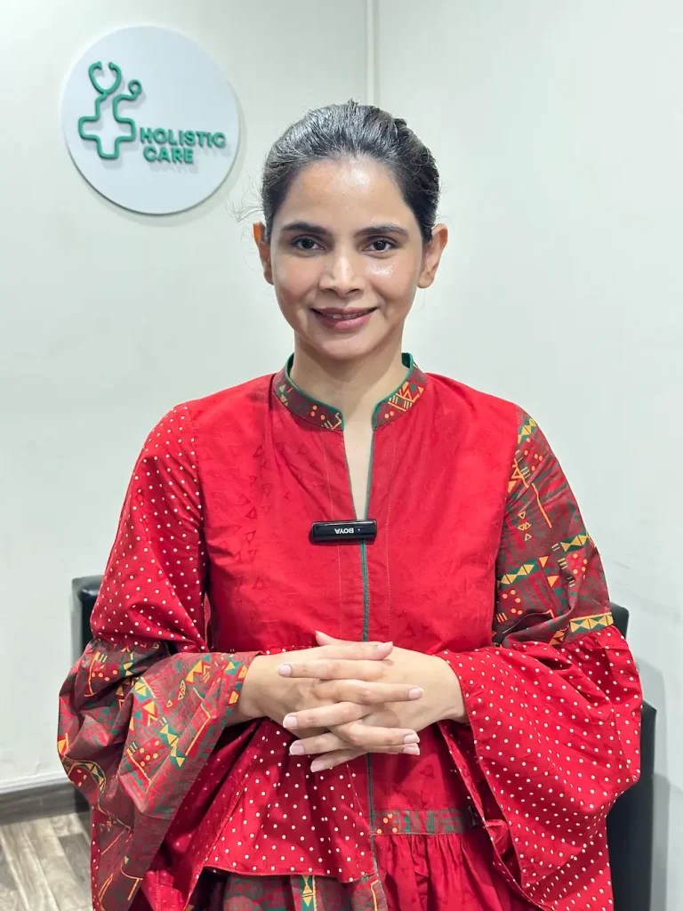 Ayesha Nasir, registered dietitian, at Holistic Care clinic in Lahore