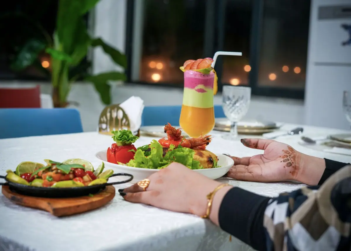 Dinner at an upscale restaurant table